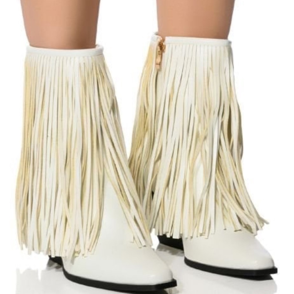 Fringe White Cowboy Boots - Picture 6 of 11